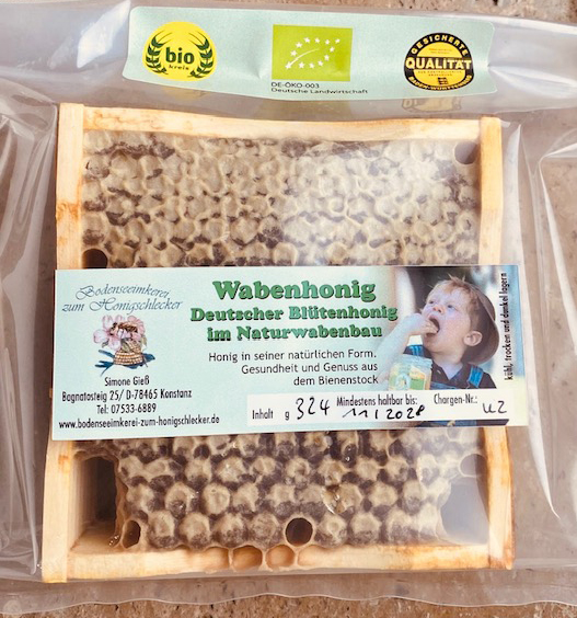 rahmen-klein-produkt Bodensee Bio Wabenhoing im kleinen Holzrähmchen (10x10 cm) mind. 200 Gramm - HERBST & WINTERAKTION!